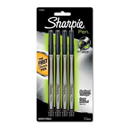 Sanford Sharpie Plastic Point Stick Water Resistant Pen - Black Ink - Fine - 4 Pack 1742661